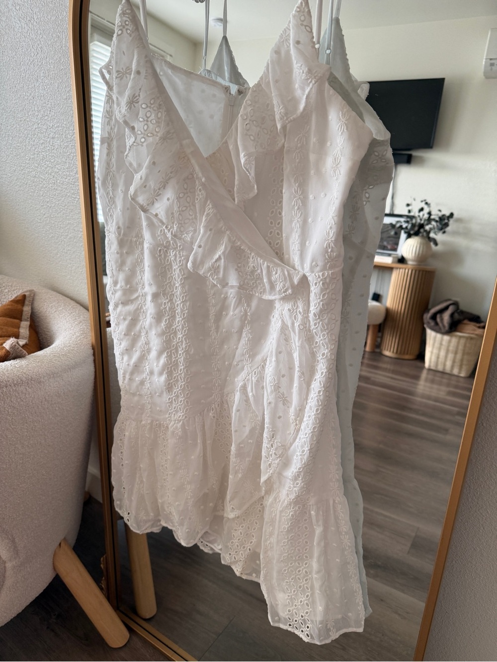 Express White Eyelet Ruffle Wrap Dress